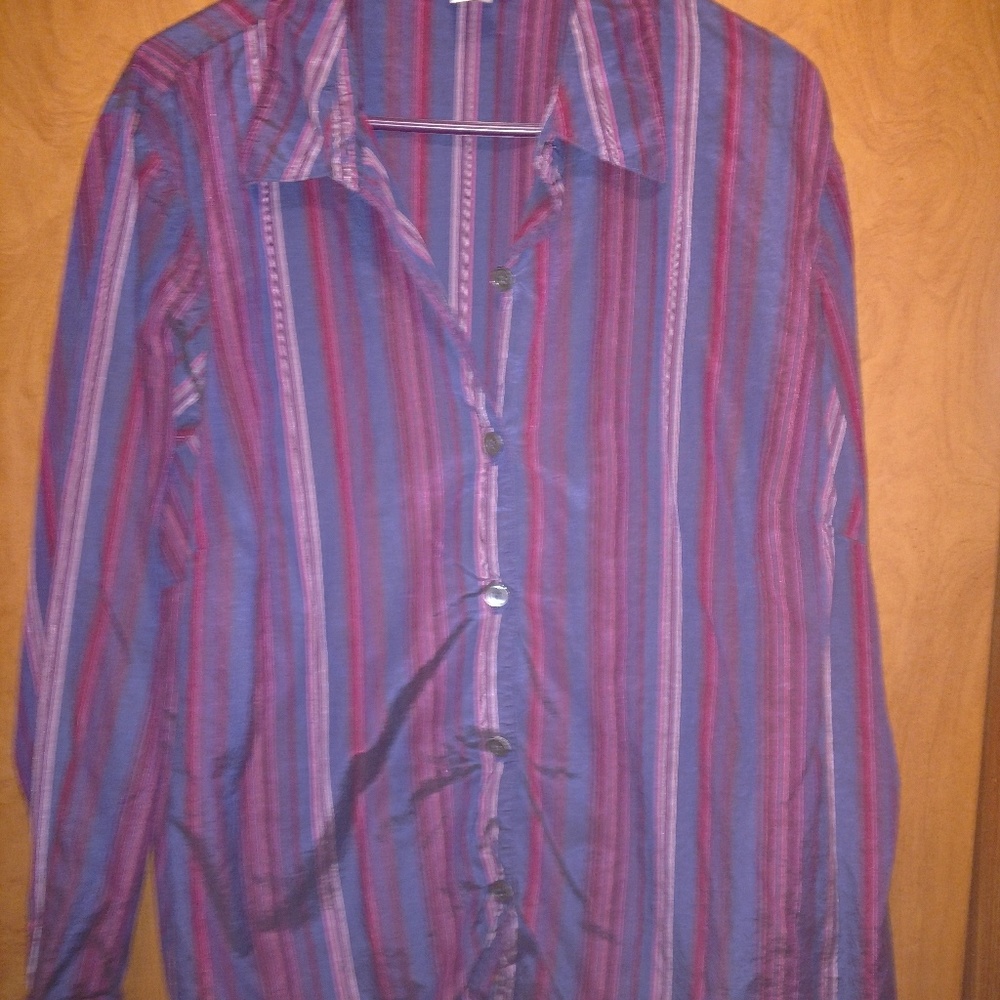Purple pink virtical striped collar shirt